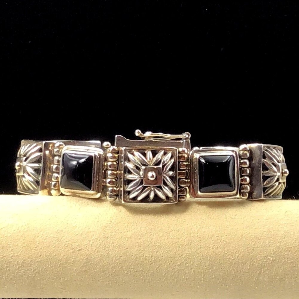 Sterling Silver Black Onyx Bracelet 61.3gms 5/8” Wide Size 7
